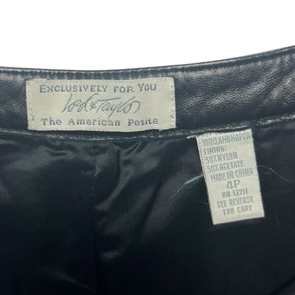 Lord & Taylor Black Lambskin Leather Pants Size 4 Petite Moto Biker - Picture 2 of 4